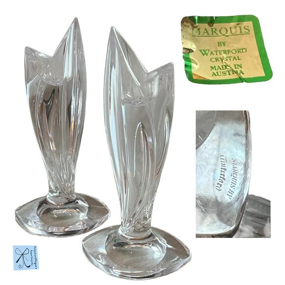 Marquis by Waterford Crystal Signed Palma 2-ct Candlesticks - Picture 1 of 6